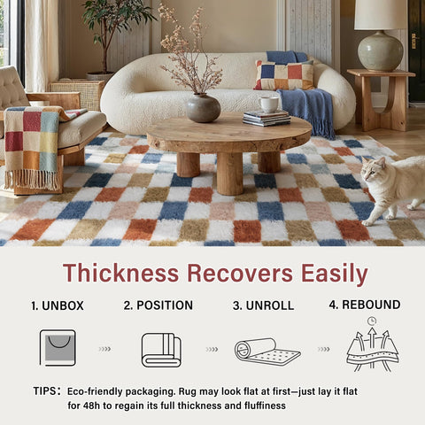 PureCozy fluffy rug reduces echo and noise in bedrooms.
