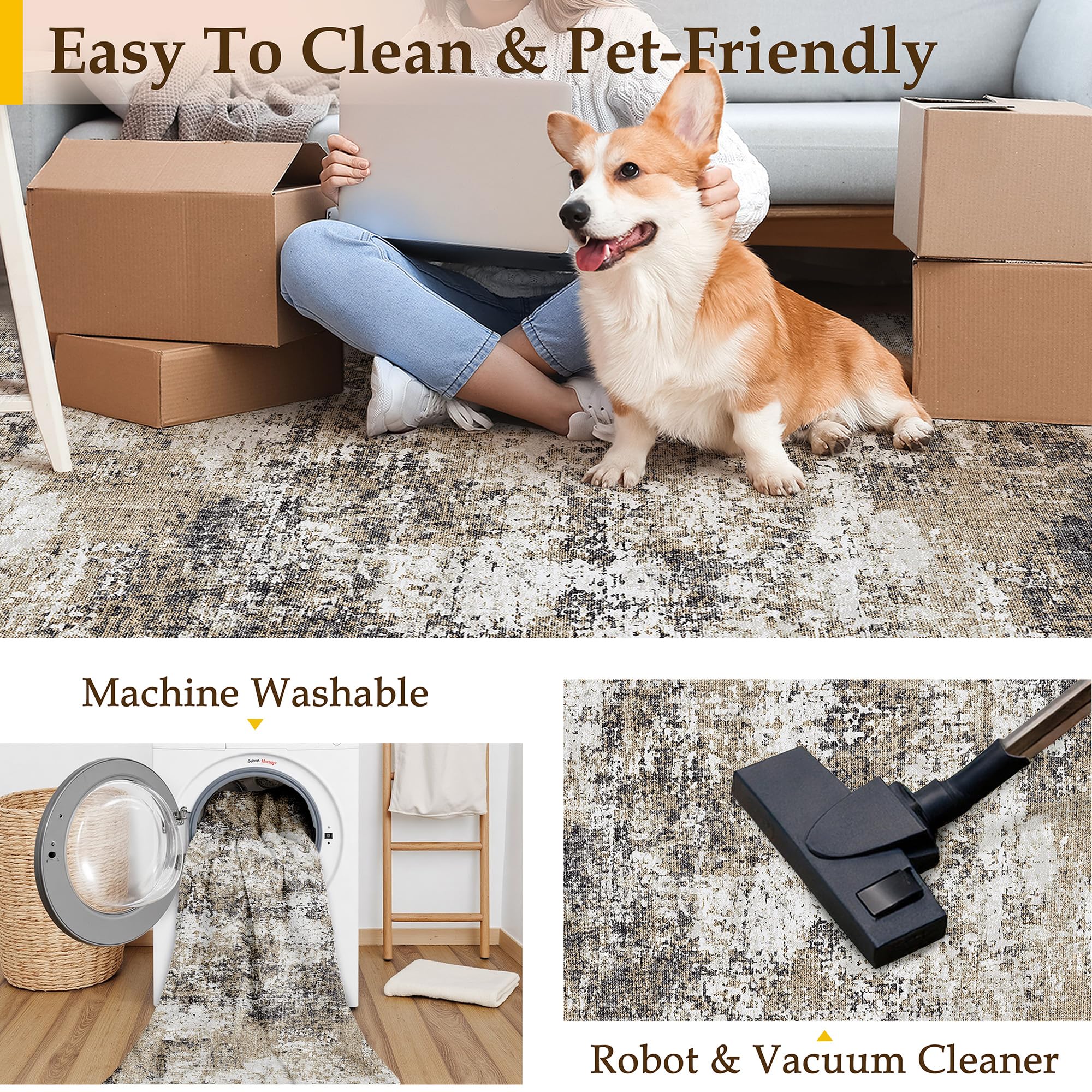 PureCozy pet-friendly rug is easy to clean for households with pets.