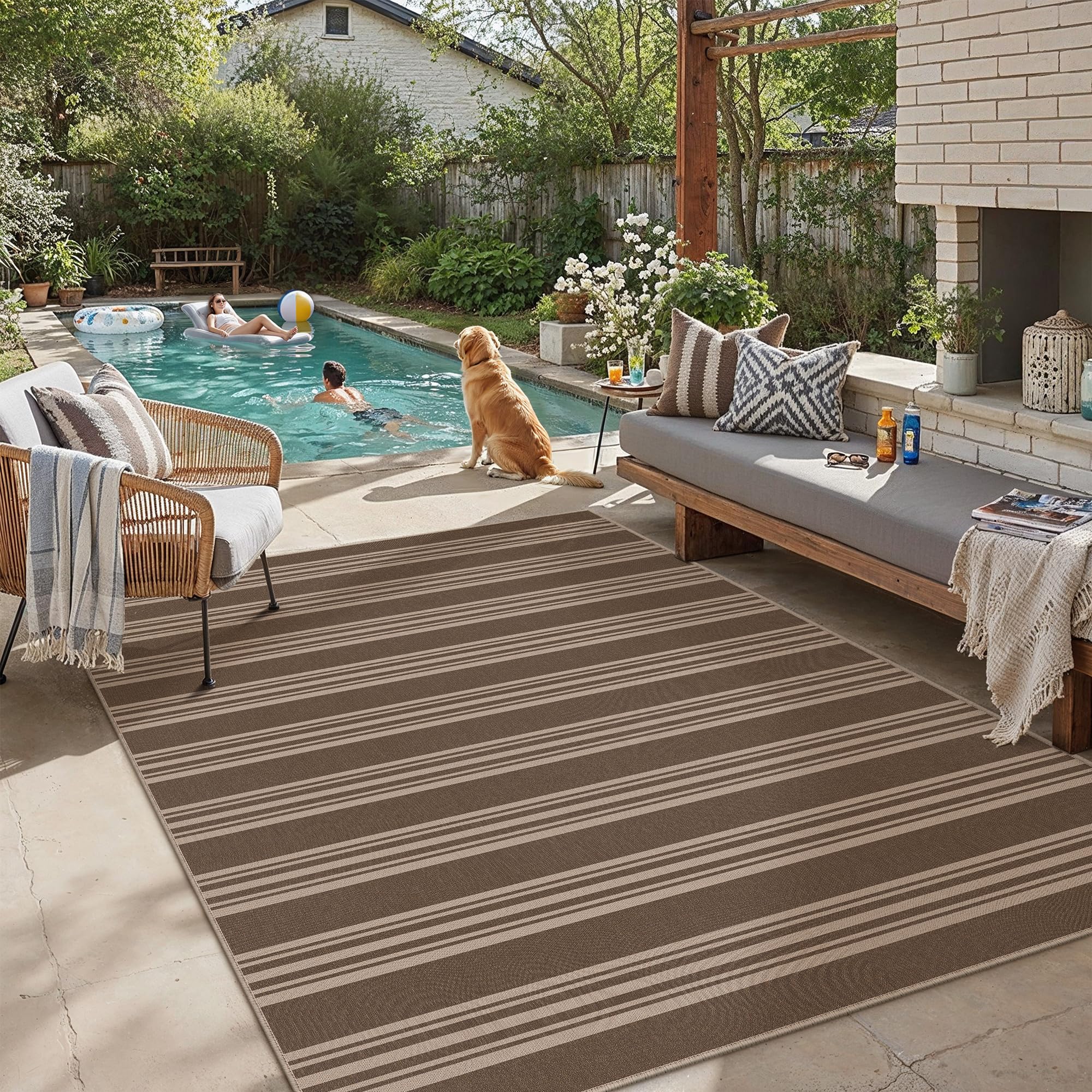 PureCozy striped easy jute 5x7 rug in bedroom softens decor with plush texture and easy cleaning.