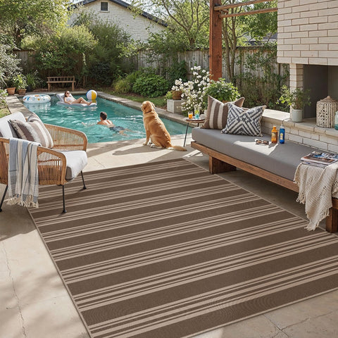 PureCozy striped easy jute 5x7 rug in bedroom softens decor with plush texture and easy cleaning.