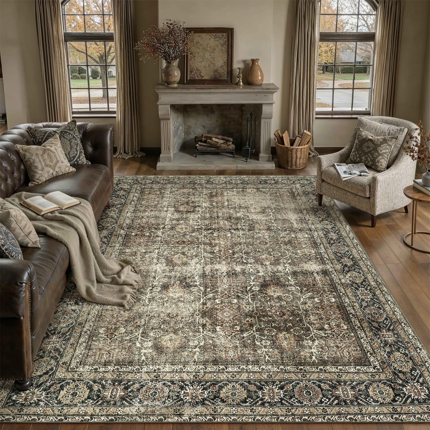 PureCozy Vintage Area Rug with non-slip backing keeps high-traffic spaces in place.