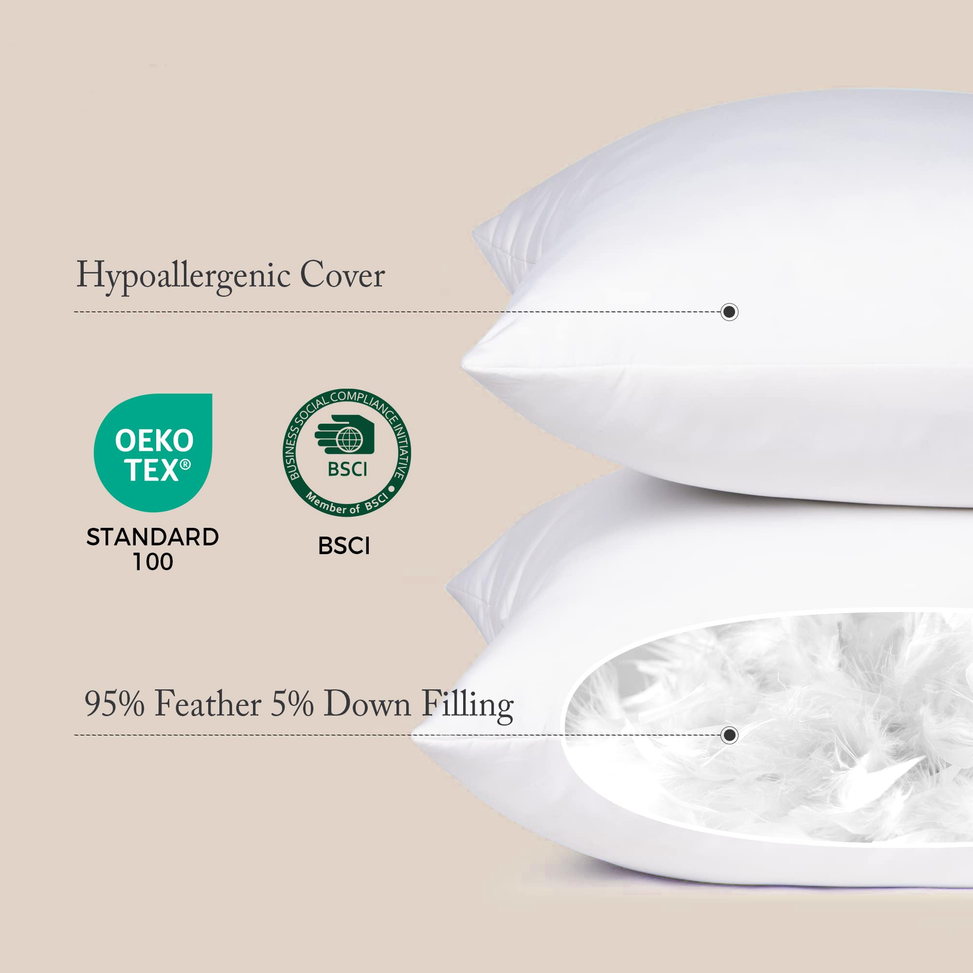Puredown feather down insert, side view, shows plush support