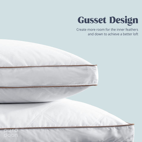 Puredown cotton-cover pillow close-up shows breathable, skin-friendly fabric and durable stitching