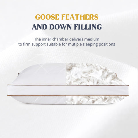 Puredown down-feather stuffing detail highlights loft rebound and plush support in use