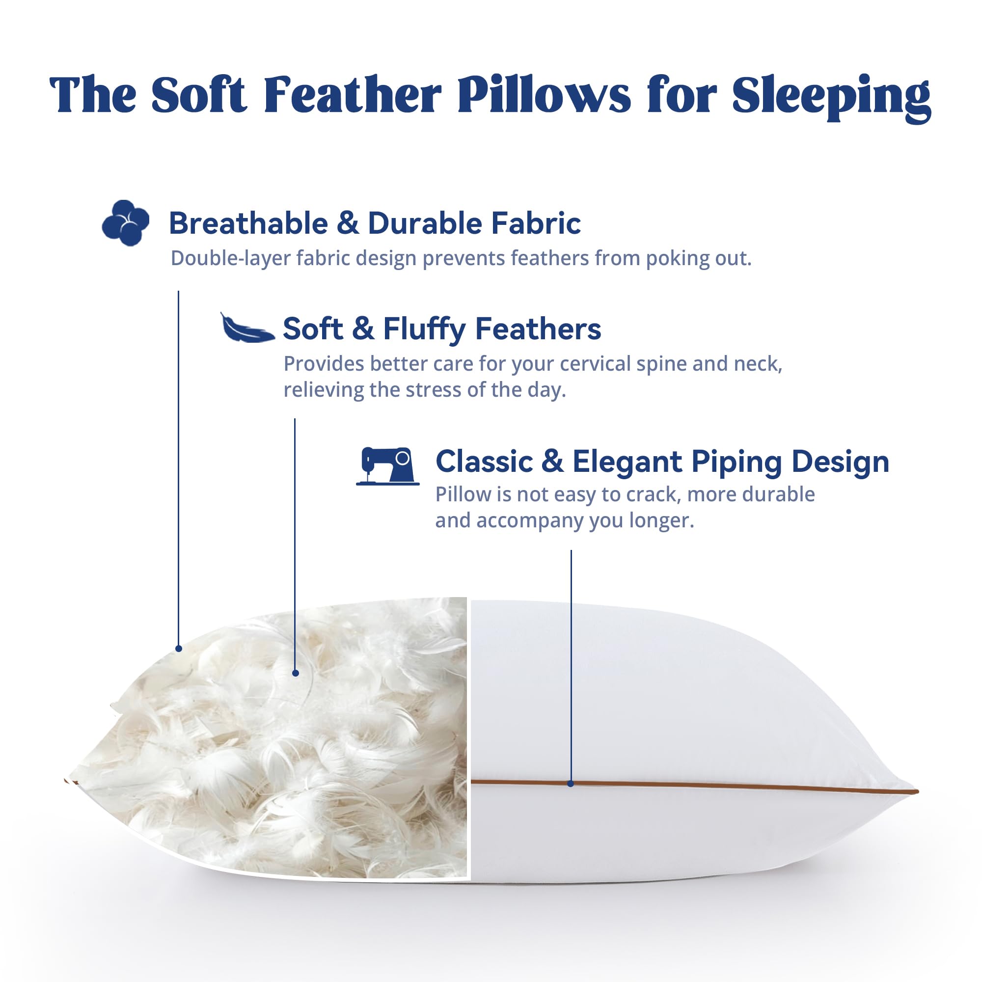 Puredown goose feather pillow with cover texture highlighting breathable fabric