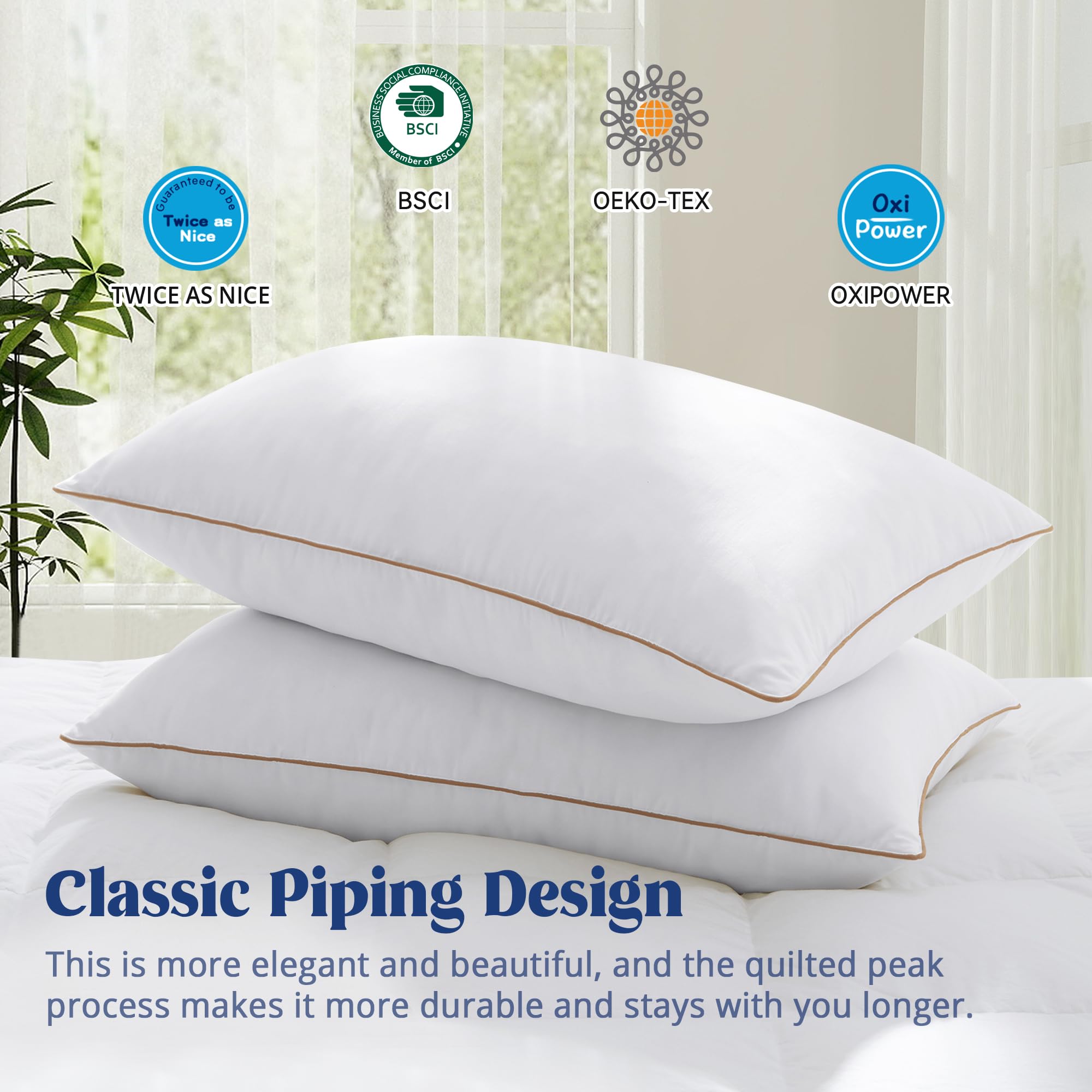Puredown pillow set in a bedroom shows hotel-style presentation for at-home comfort