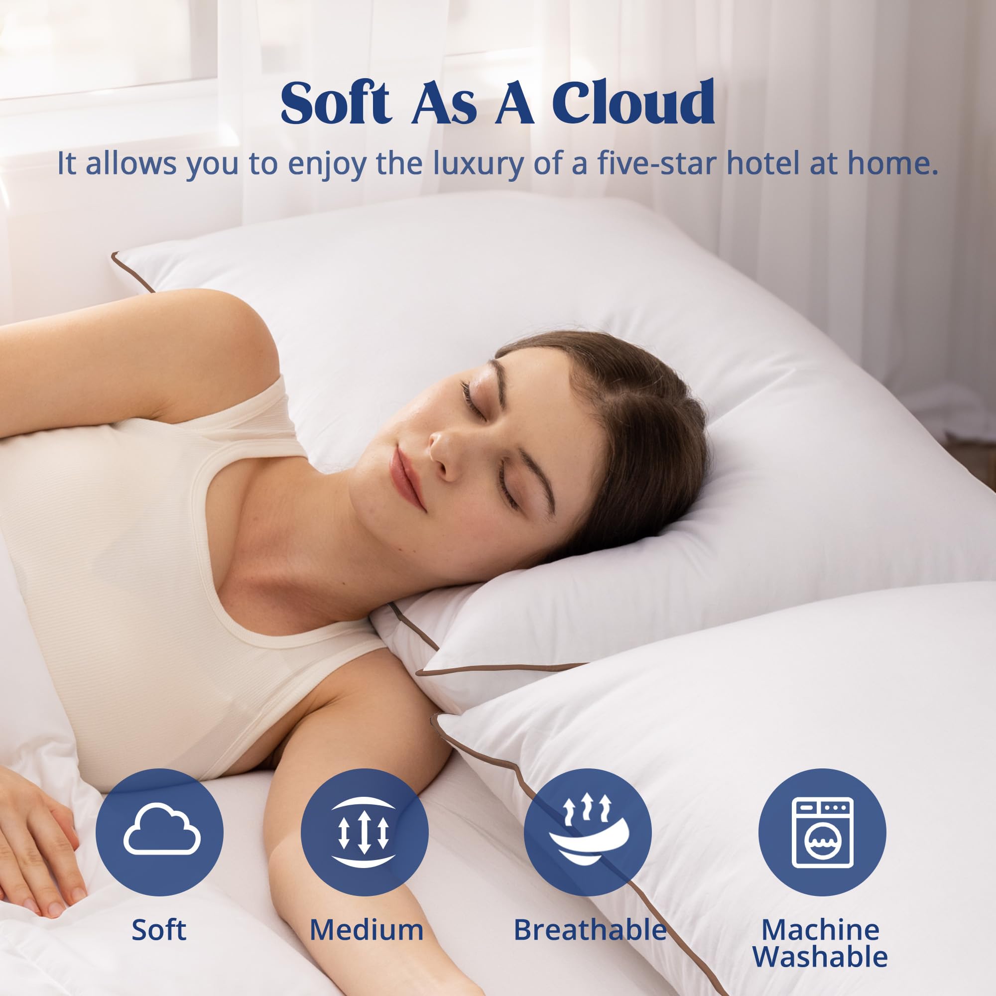Puredown goose feather down pillow queen set side view demonstrates balanced softness and neck support