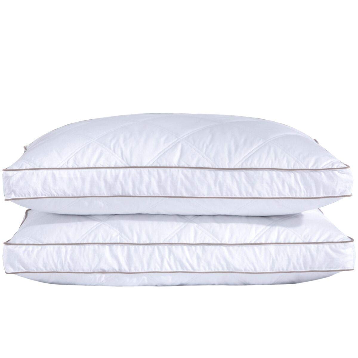 Puredown goose-feathers-down-pillow-queen-set-2 closeup shows plush fill and smooth cotton cover.