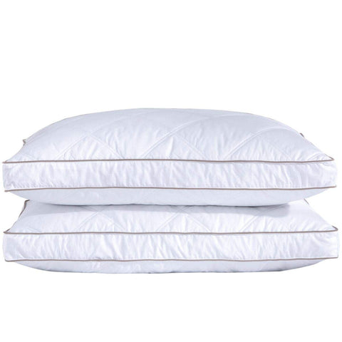 Puredown goose-feathers-down-pillow-queen-set-2 closeup shows plush fill and smooth cotton cover.