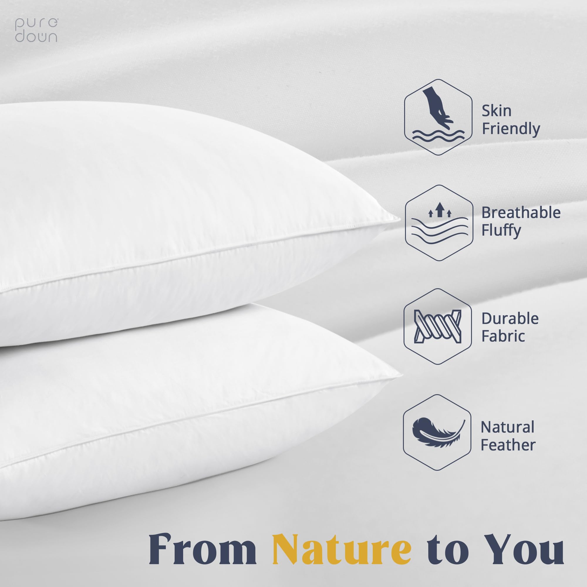 Puredown goose feathers and down pillow—side view showing slim profile for balanced support.