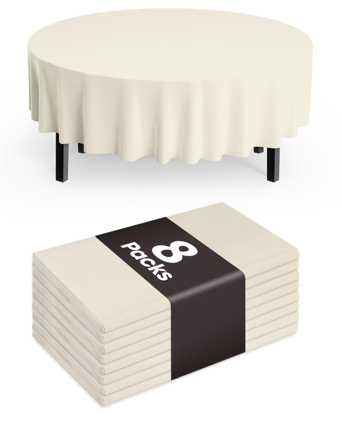 Pureegg round 84-inch beige tablecloth on a wedding reception table