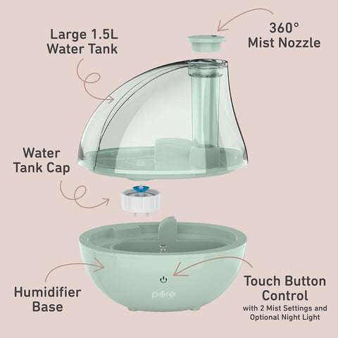 PureEnrichment PureBaby 360-degree mist nozzle directs moisture precisely.