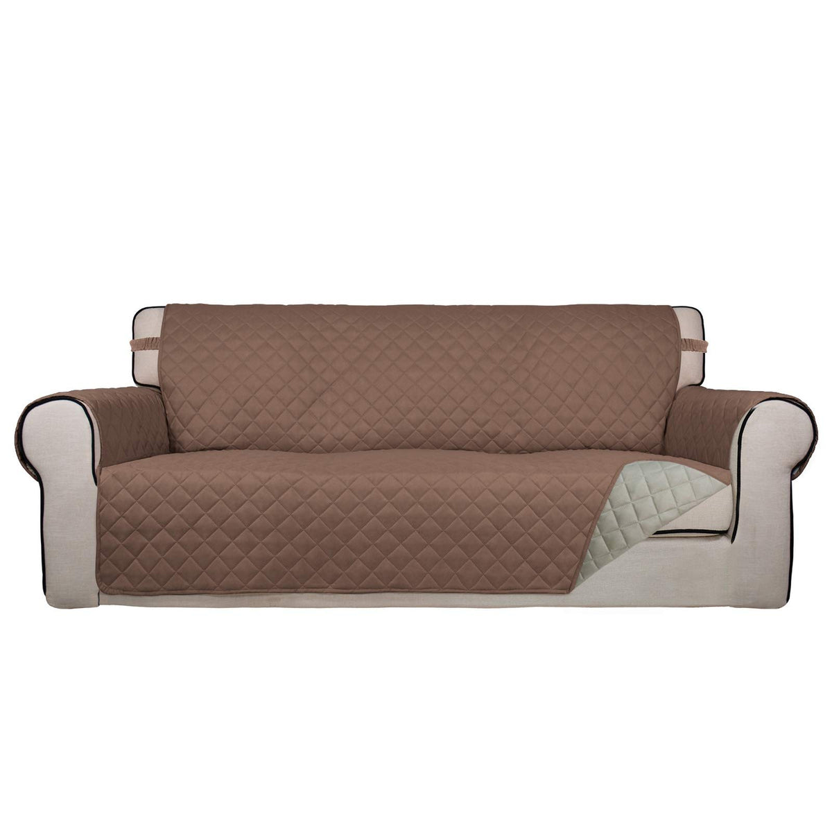 PureFit reversible quilted sofa cover front view shows dual color options and protection.