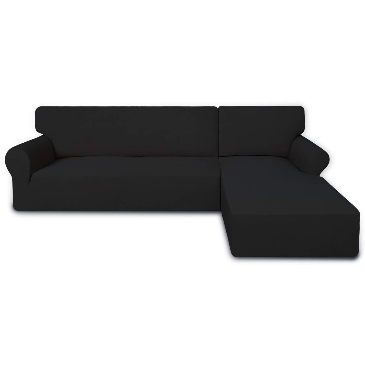 PureFit sectional cover on a 3-seat with chaise shows full coverage for an L-shaped sofa.