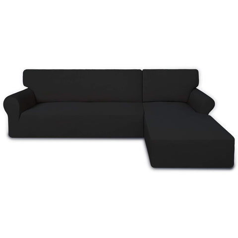 PureFit sectional cover on a 3-seat with chaise shows full coverage for an L-shaped sofa.