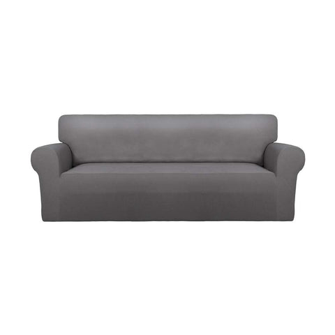 PureFit Super Stretch slipcover in light gray fits many sofas and protects against wear.