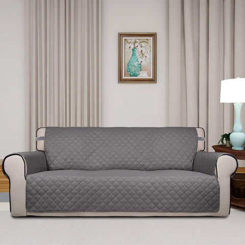 PureFit water-resistant sofa cover corner view demonstrates spill protection for pets and kids.