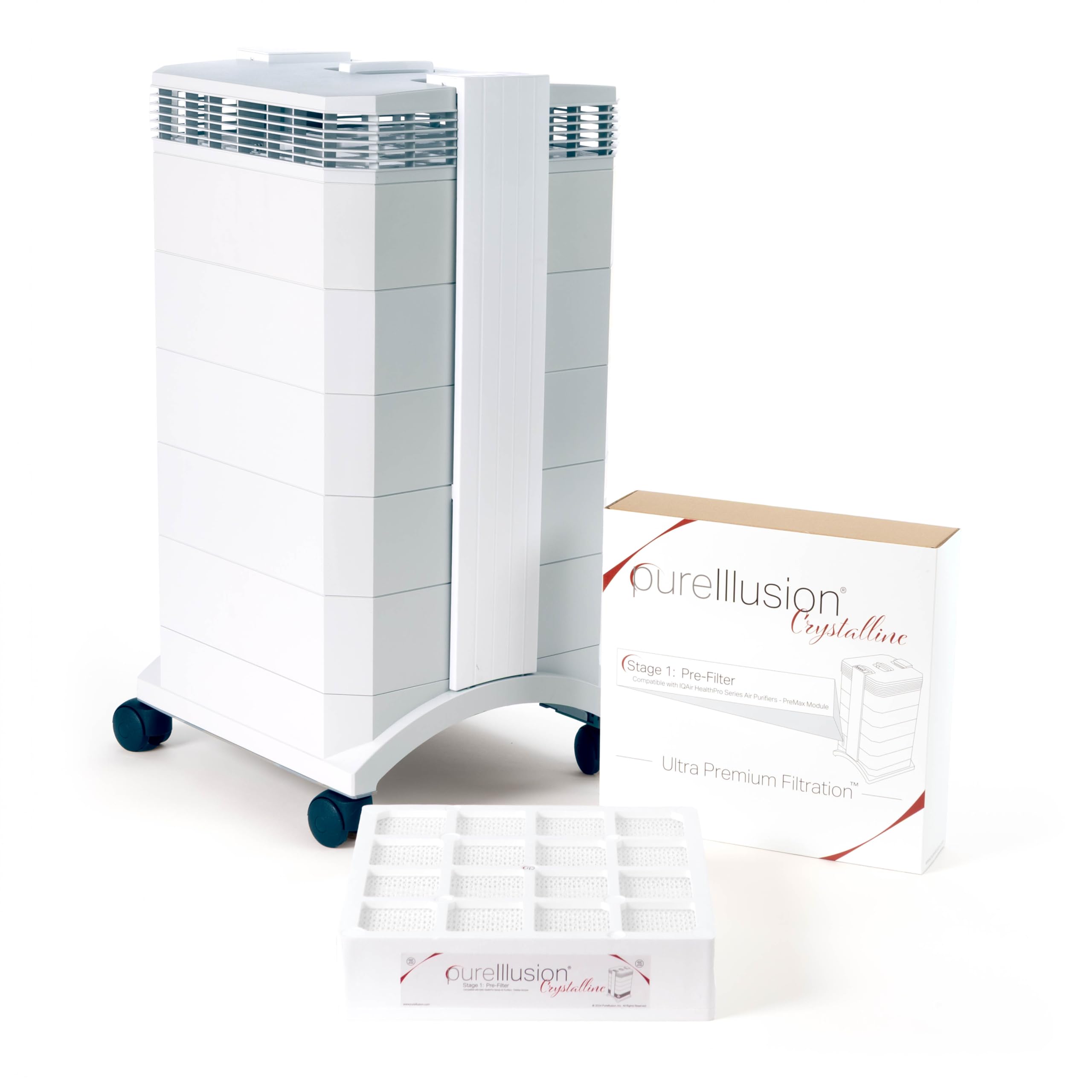 In-use PureIllusion crystalline prefilter in a home purifier illustrates cleaner air potential.