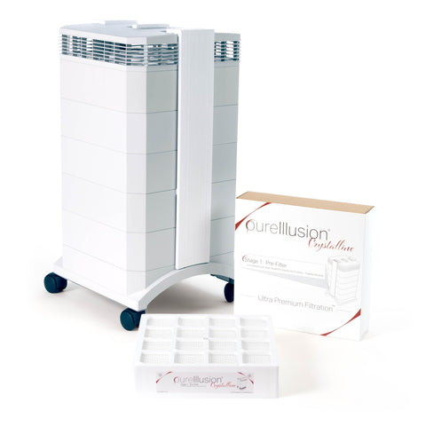 In-use PureIllusion crystalline prefilter in a home purifier illustrates cleaner air potential.