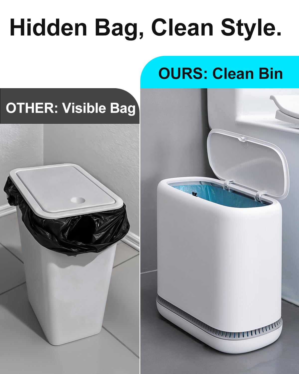 Purexa dual-concealed liner hides bag edges for a neater look.