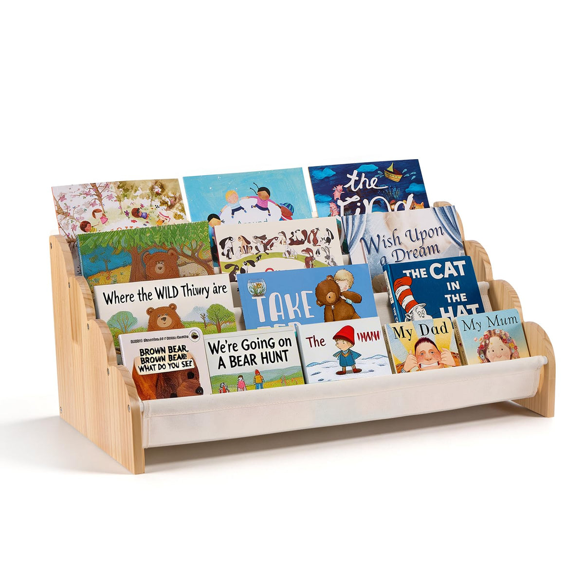 Puricon 4-Tier Kids Bookshelf front-facing display keeps storybooks within easy reach.