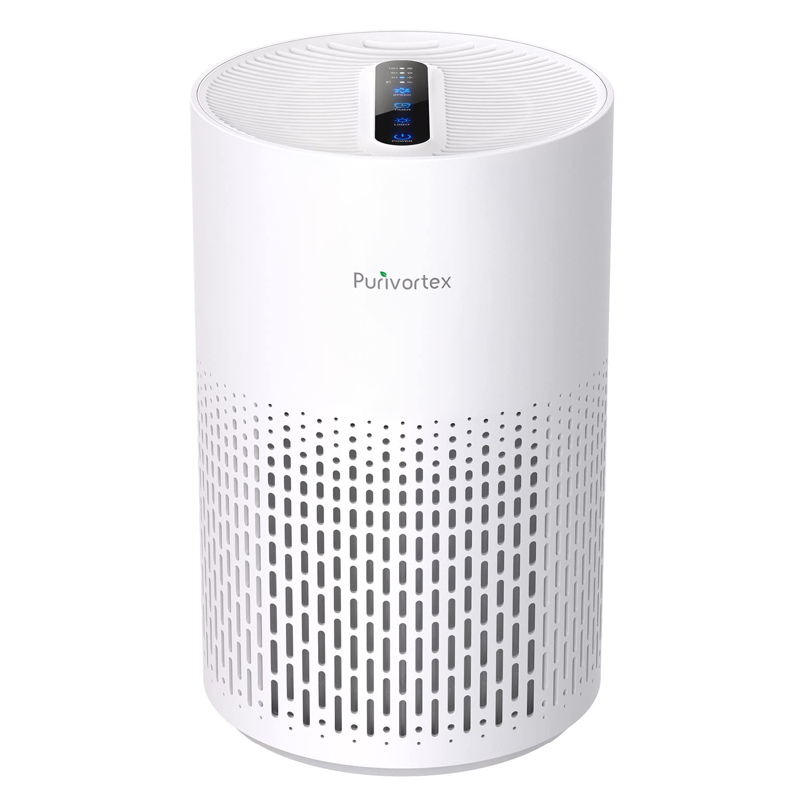 Purivortex PX500 white front view showing a compact air purifier for clean air.
