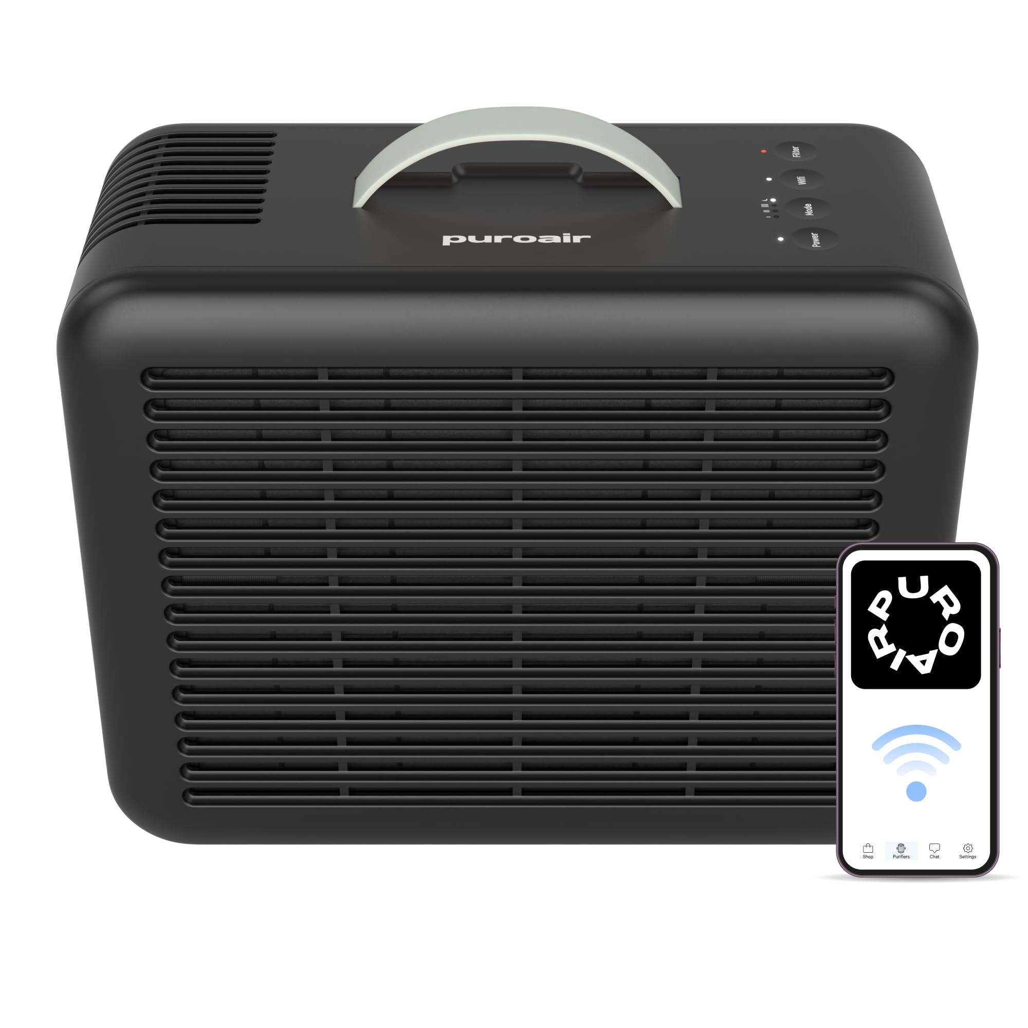 PuroAir 100i front view in a compact home purifier for small spaces