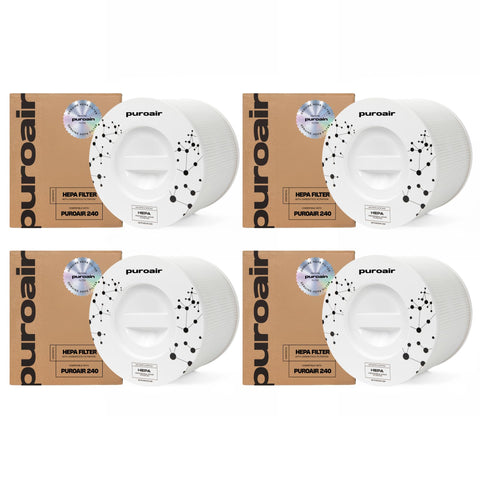 PuroAir 240 replacement filter four-pack with official seal for reliable purification.