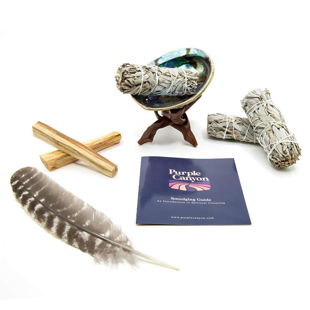 Purple Canyon smudge kit in use to set a calm mood for meditation.