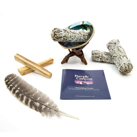 Purple Canyon smudge kit in use to set a calm mood for meditation.