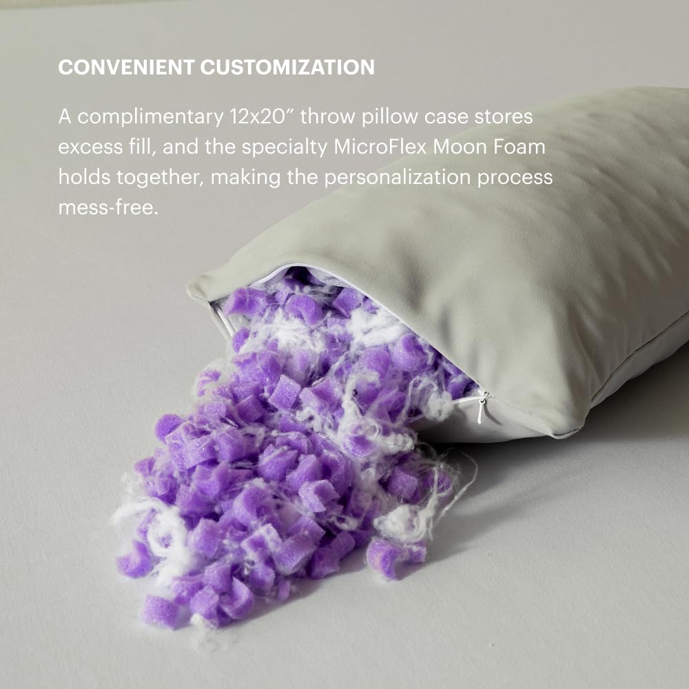 Purple Freeform Pillow adjustable-fill-dial shows customizable height and firmness