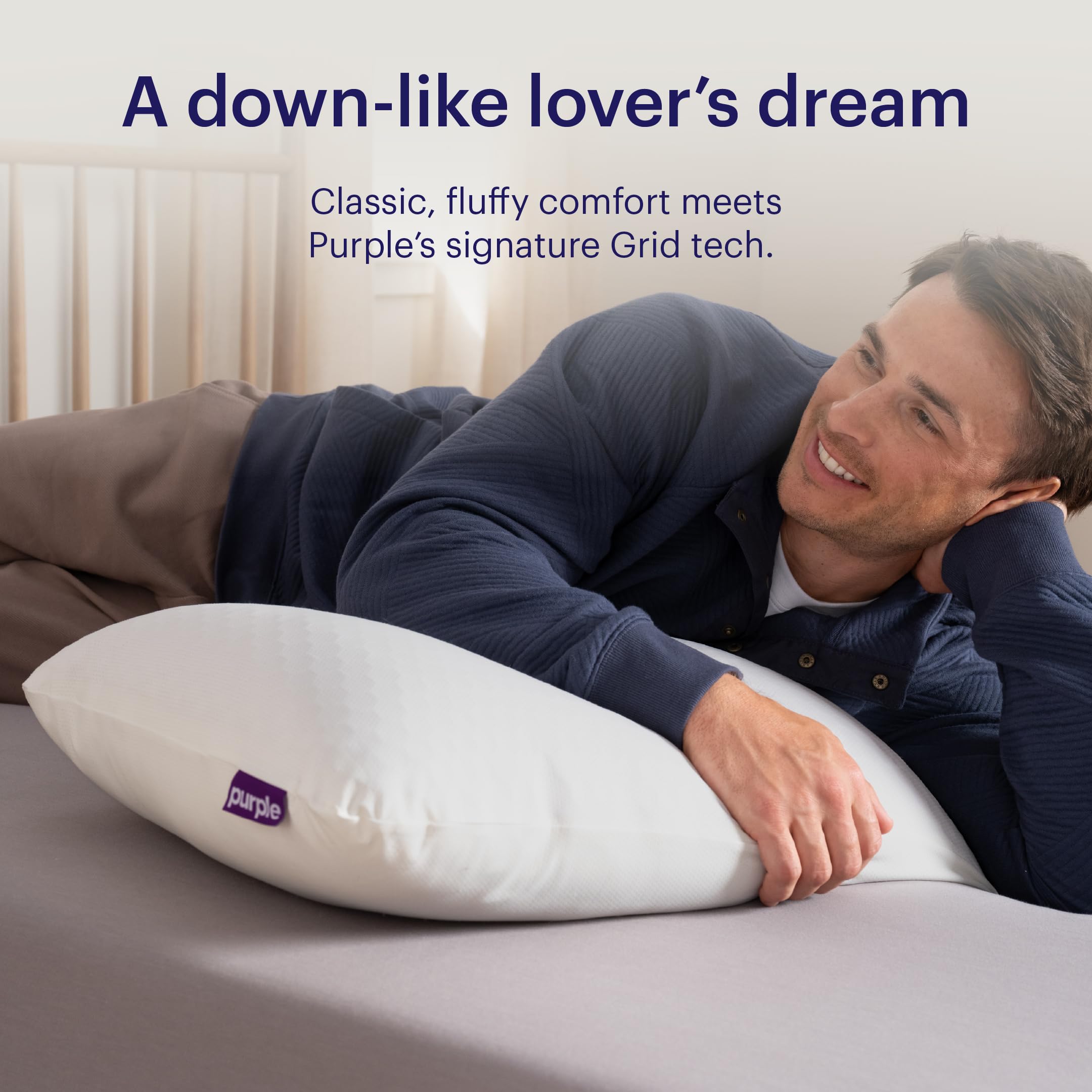 Purple GridCloud Pillow close-up shows soft support for a comfortable night