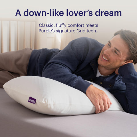 Purple GridCloud Pillow close-up shows soft support for a comfortable night