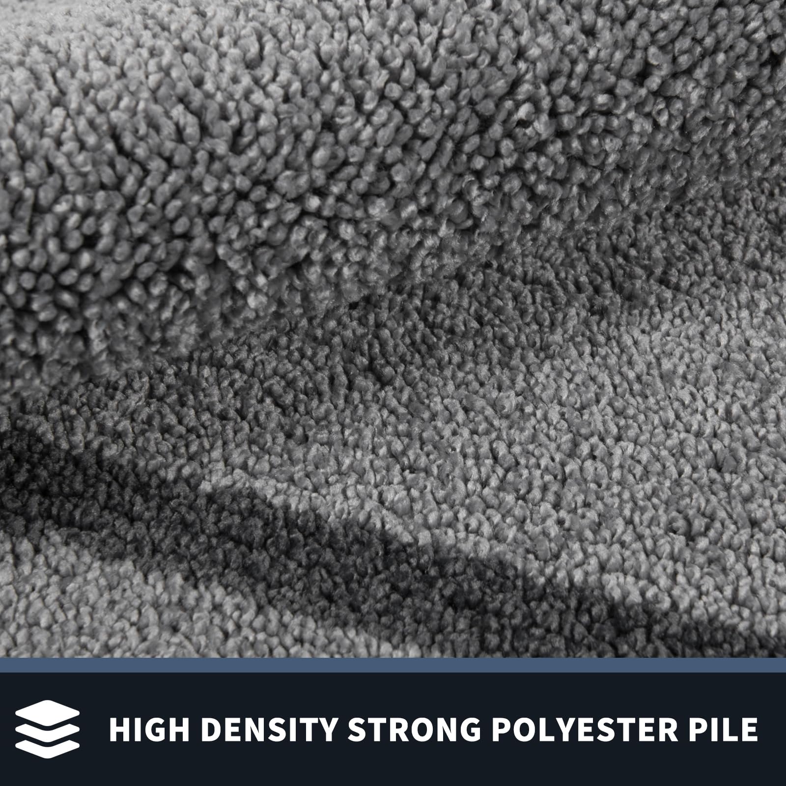 Close-up of dense fibers demonstrates moisture absorption and dirt trapping