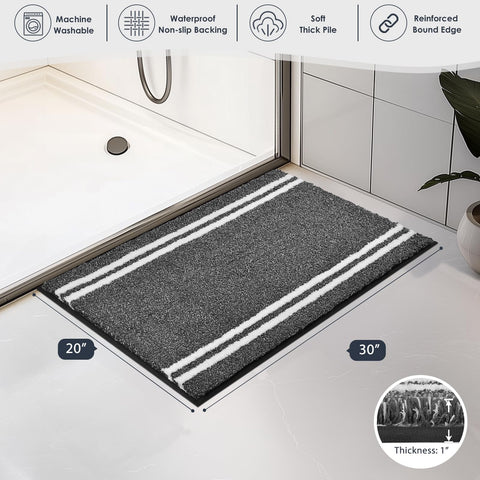 PURRUGS charcoal color rug complements any bathroom décor.