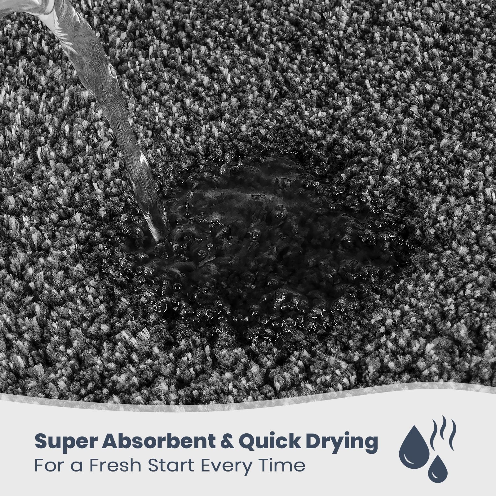 PURRUGS bath rug close-up highlights microfiber fibers for fast moisture absorption.