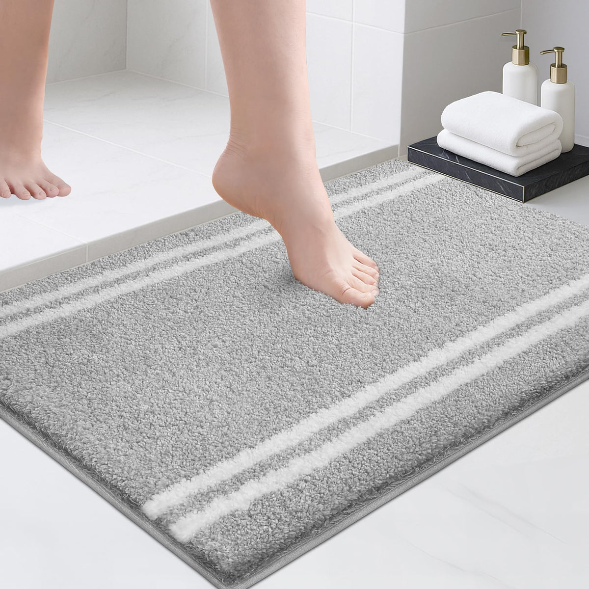 PURRUGS bathroom rug with non-slip backing keeps feet secure on wet floors