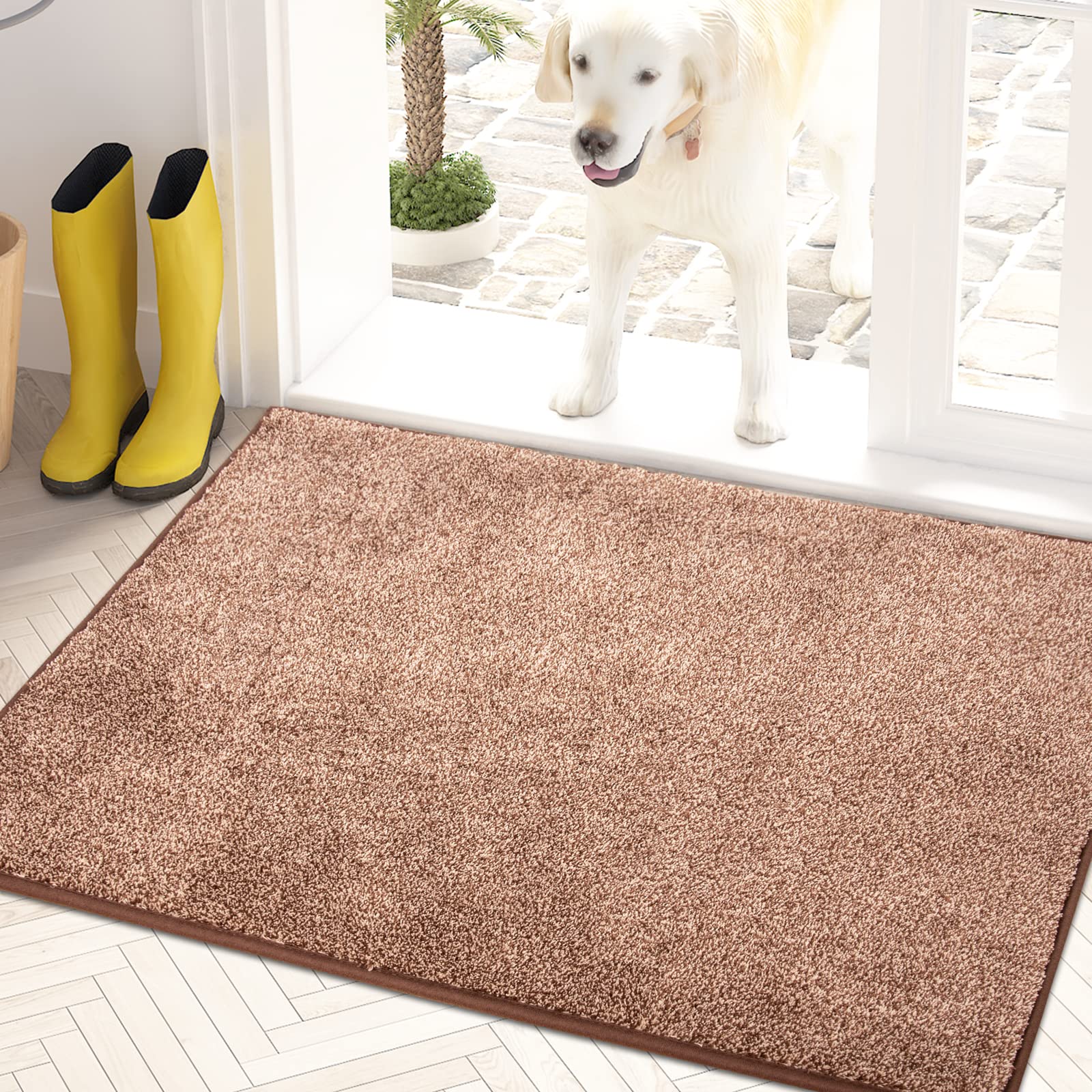PURRUGS dirt trapping door mat front view captures mud and moisture at the threshold.