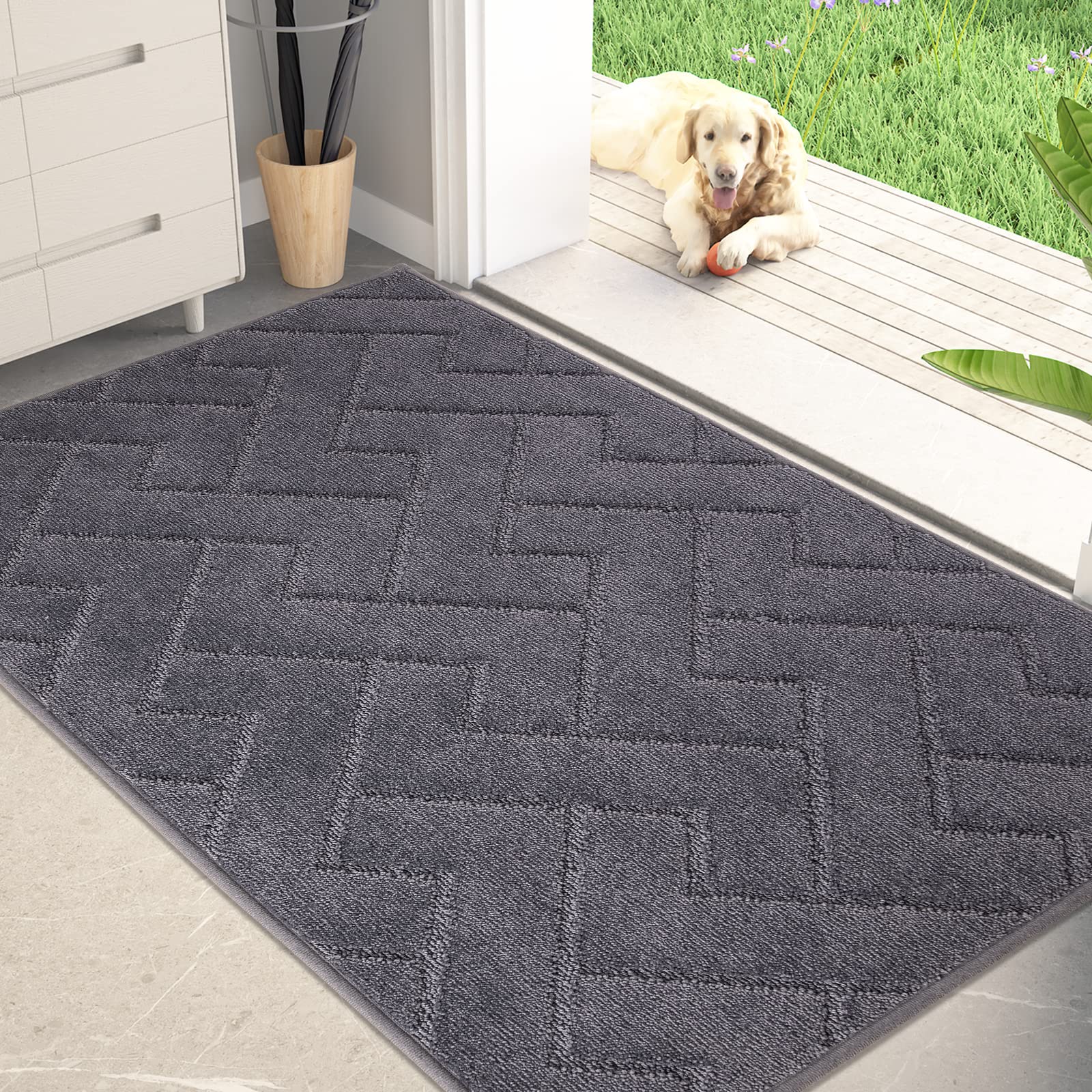 PURRUGS dirt-trapping door mat 34x59 captures moisture at entryways.