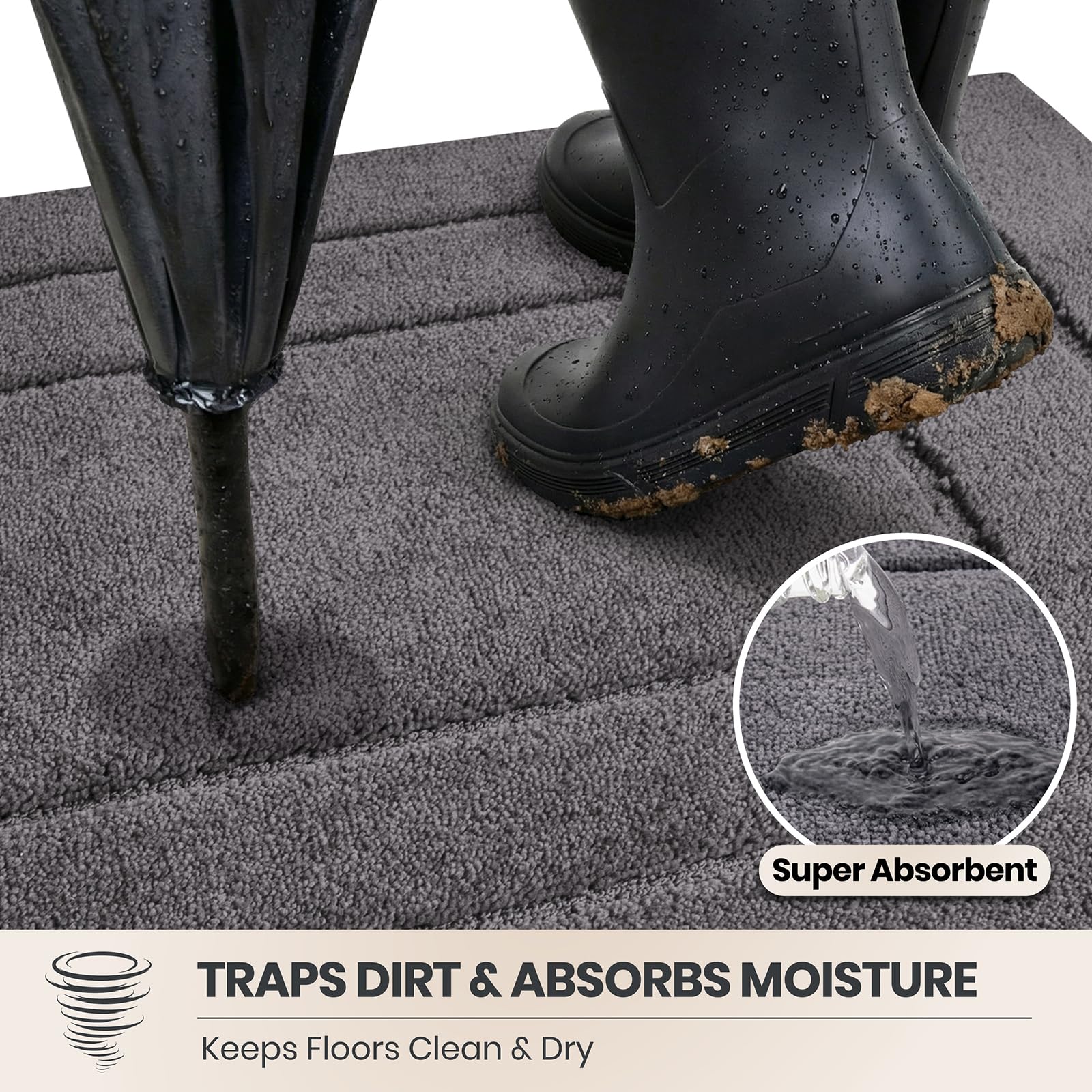 PURRUGS dirt-trapping door mat reinforced edges detail demonstrates durability against daily wear.