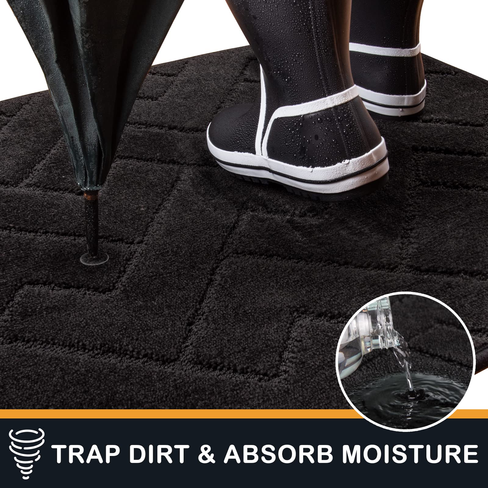 PURRUGS soft absorbent pile provides comfortable footing while trapping dirt.