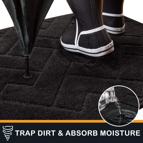 PURRUGS soft absorbent pile provides comfortable footing while trapping dirt.