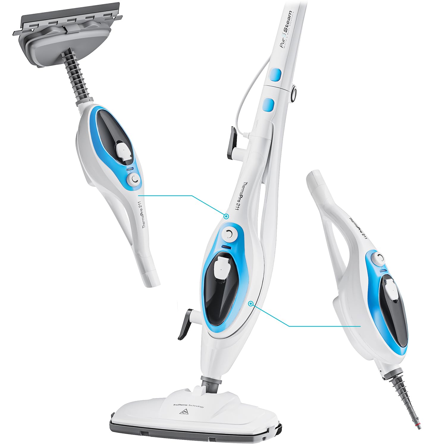 PurSteam 10-in-1 steam mop floor head for deep cleaning hardwood and tile without chemicals.