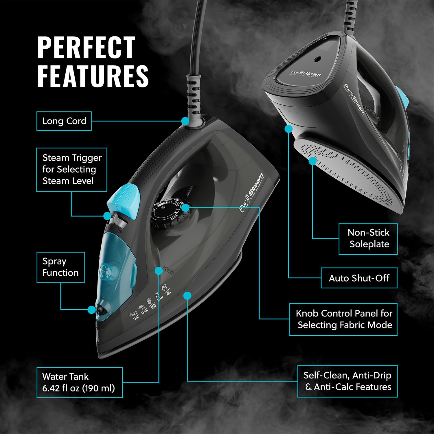 Auto shut-off indicator on PurSteam iron enhances safety.