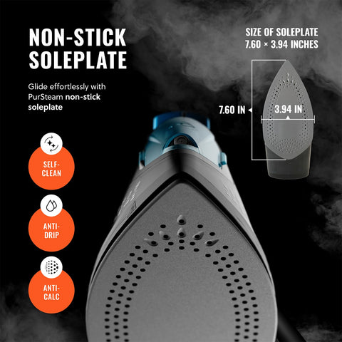 Burst steam feature highlighted on PurSteam iron for tackling stubborn wrinkles.