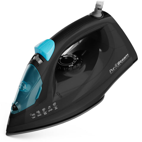 PurSteam Professional 1250W steam iron front view shows ergonomic design for easy ironing.