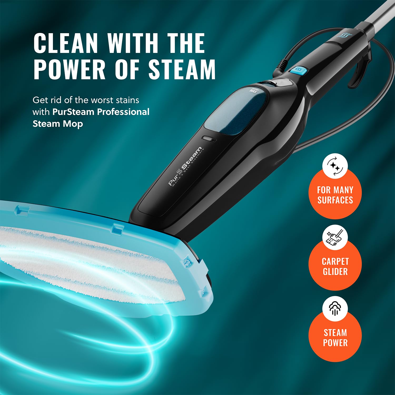 PurSteam Professional Steam Mop on laminate floor with fresh shine