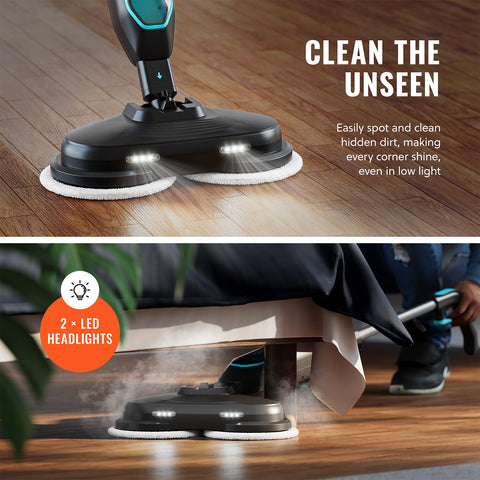 Pursteam ScrubMaster cable holder keeps cords tidy during cleaning.