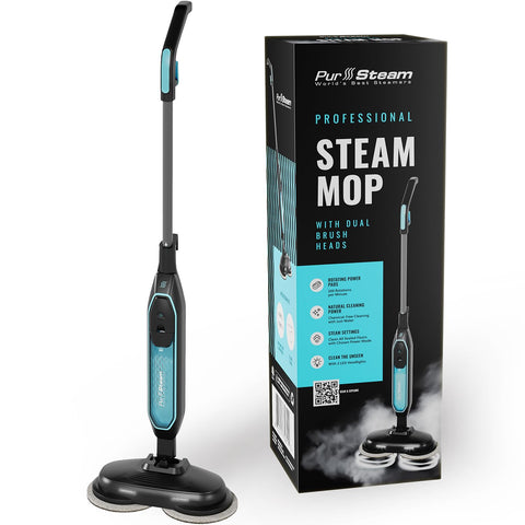 Pursteam ScrubMaster dual scrubbing head for deep cleaning on tough grime.