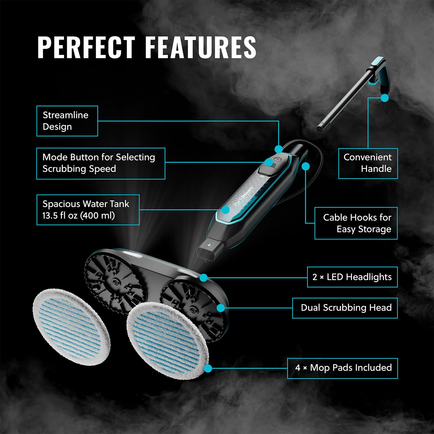 Pursteam ScrubMaster upright lock simplifies compact storage after use.